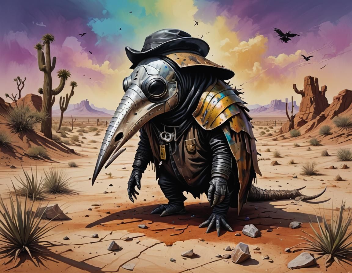 Armadillo as Plague Doctor in Desert Graffiti Art