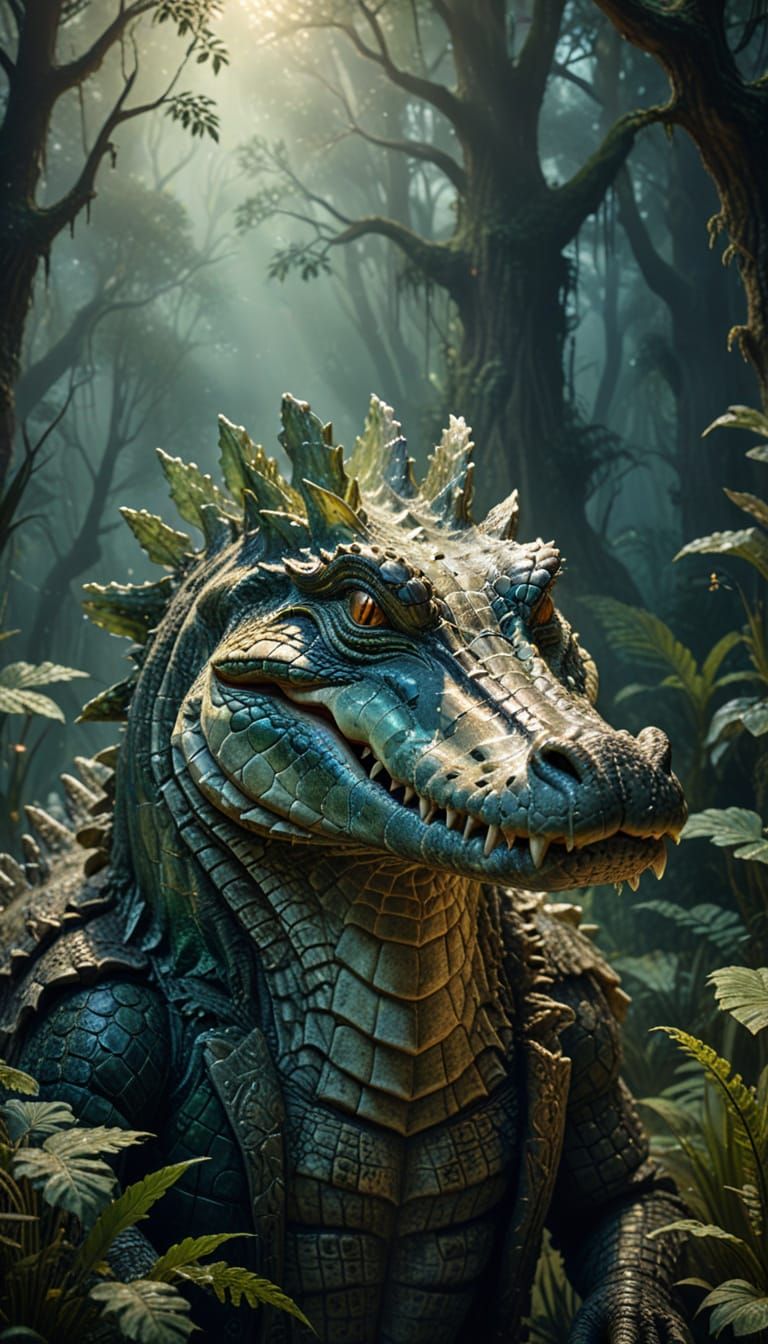 Surreal Crocodile in Ethereal Forest