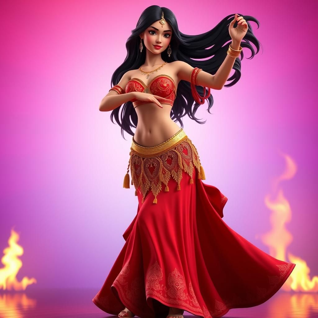 Belly Dancer Dancing by Fire in 3D Style