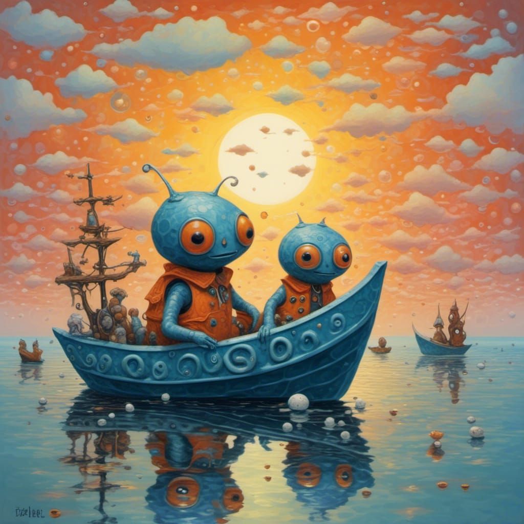 Opalescent Aliens Drifting on Sapphire Sea