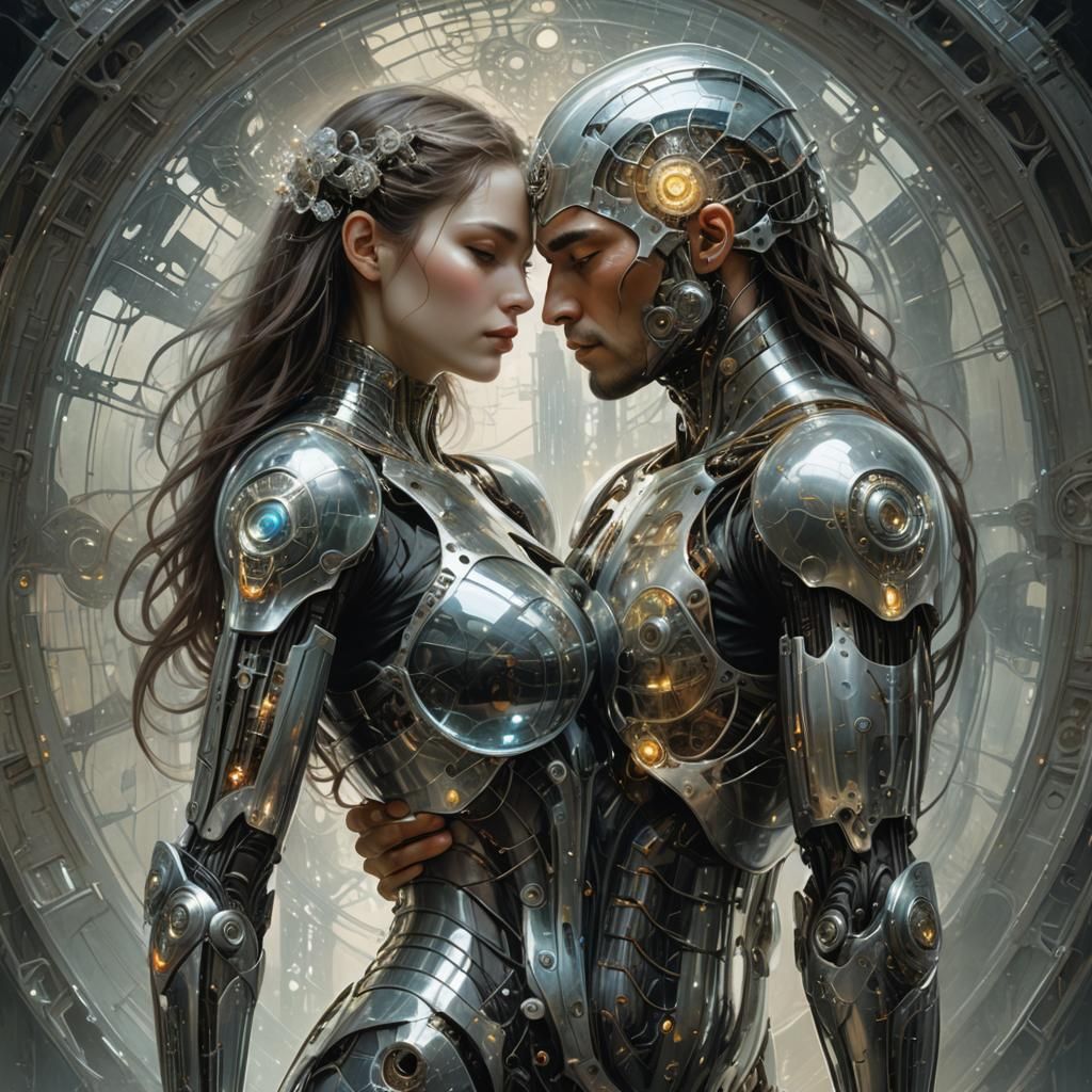 Armored Man Embracing Woman: Fantasy Concept Art