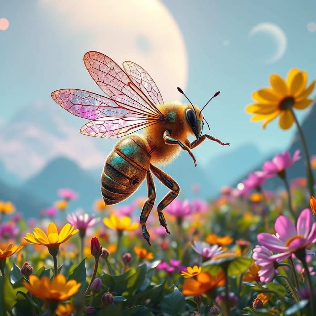 Bioluminescent Bee Dances on Alien Planet: Hyperrealistic Po...