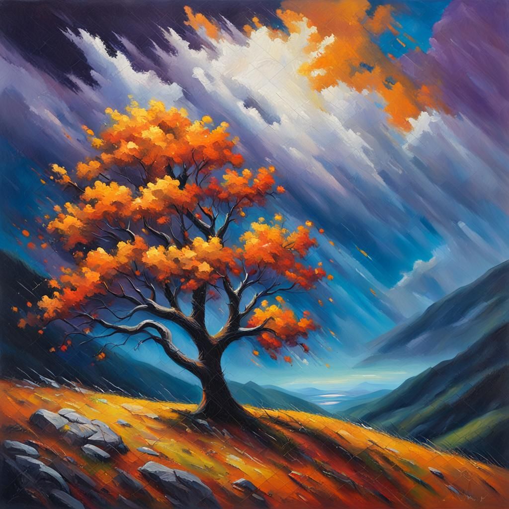 Dramatic Autumn Landscape Oil Painting