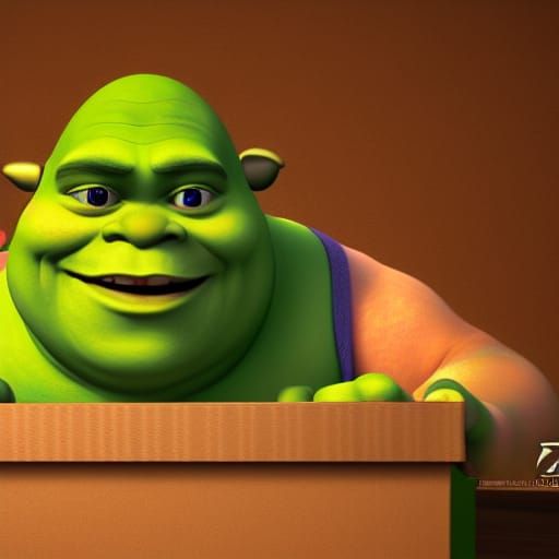Baby Shrek in a Box: 3D Digital Art