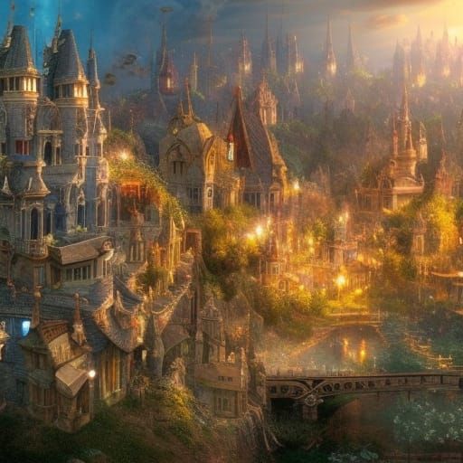 Epic Fairy Town: Detailed Digital Matte Painting