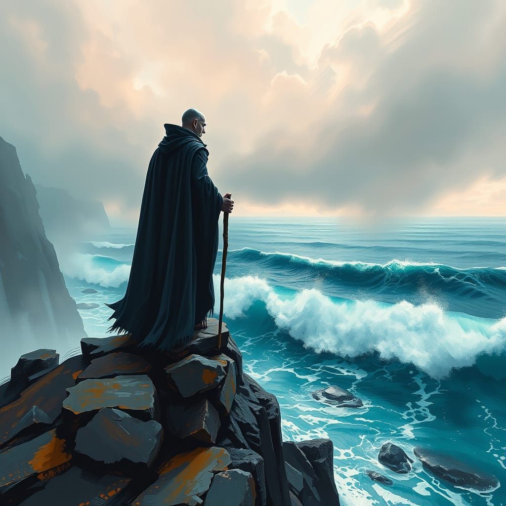 Supervillain on Cliff in Modern Art Style