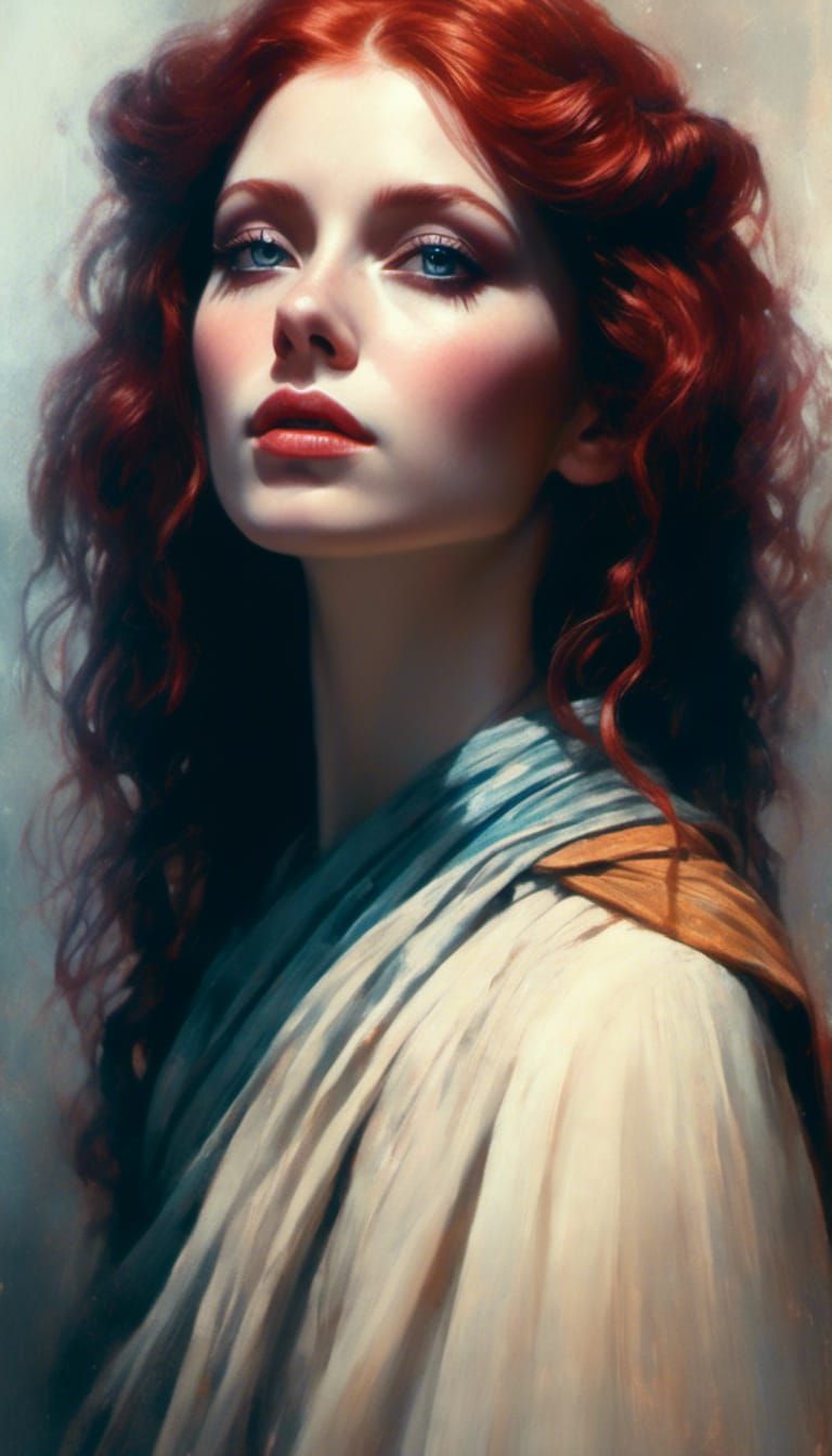 Hyperrealistic Jedi Lady Portrait with Red Hair