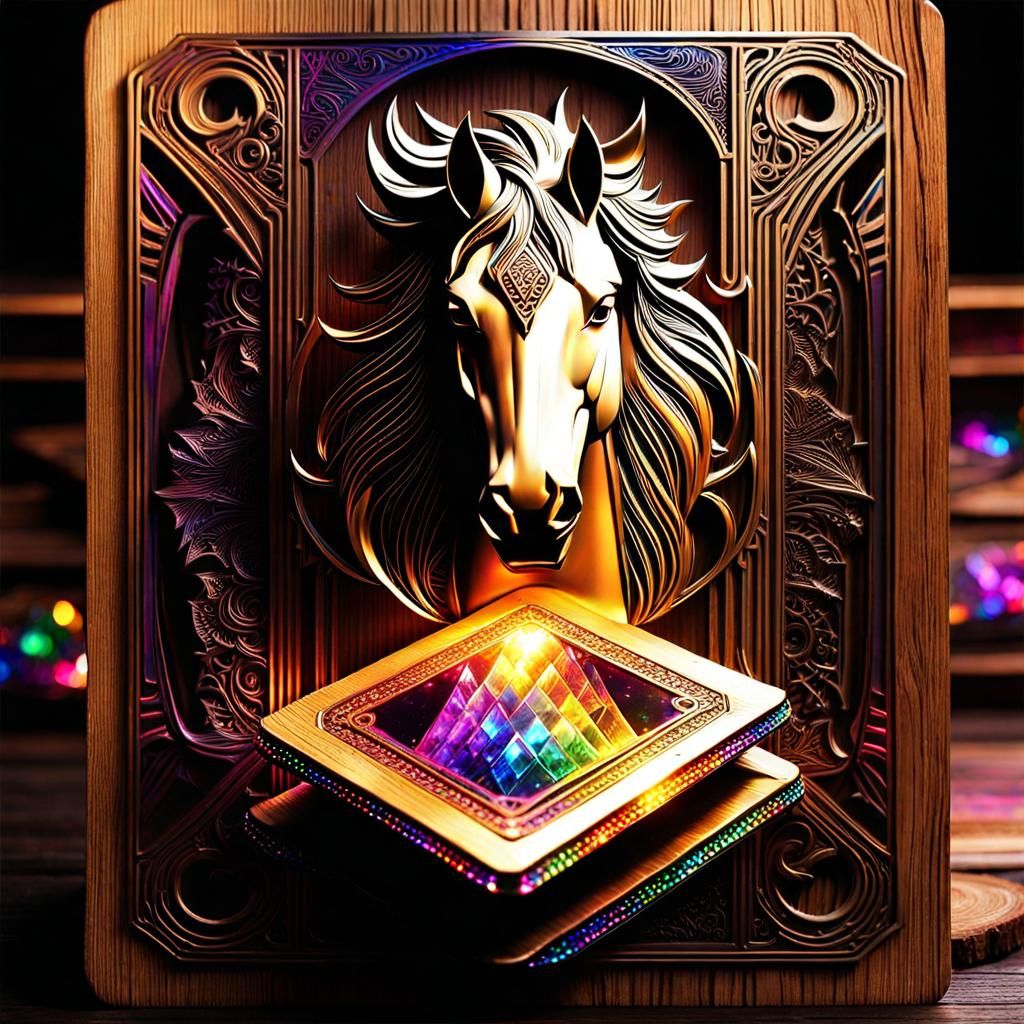 Mystical Equine Tarot Cards in Holographic Style