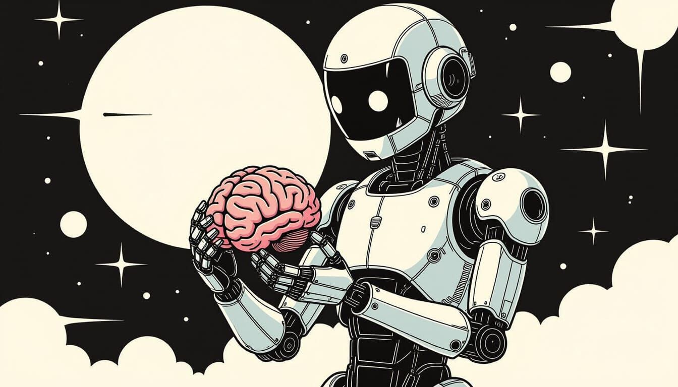 Robot Embraces Zen Philosophy in Minimalist Sketch