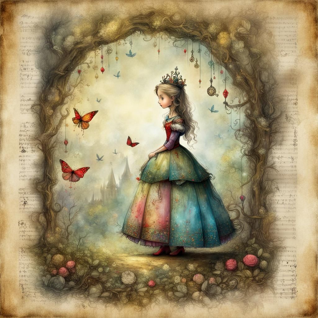 Fairytale Princess Waiting, Storybook Illustration