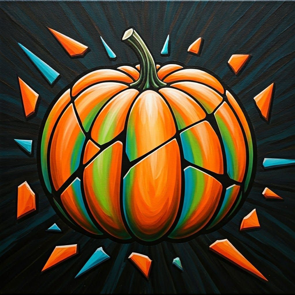 Abstract Fragmented Pumpkin Painting in Bold Colors