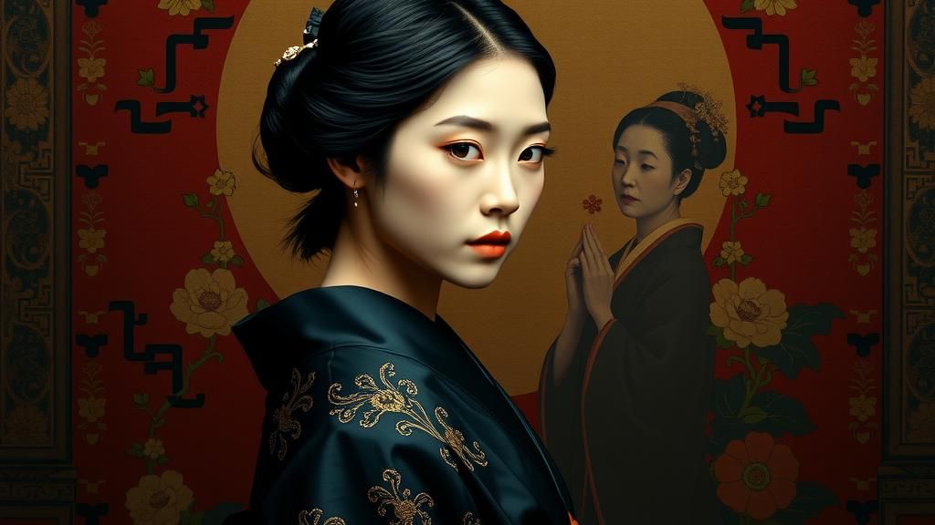Japanese Woman Portrait in Maximalist Digital Matte Painting