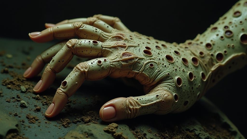 Hyperrealistic Hand with Trypophobia Holes