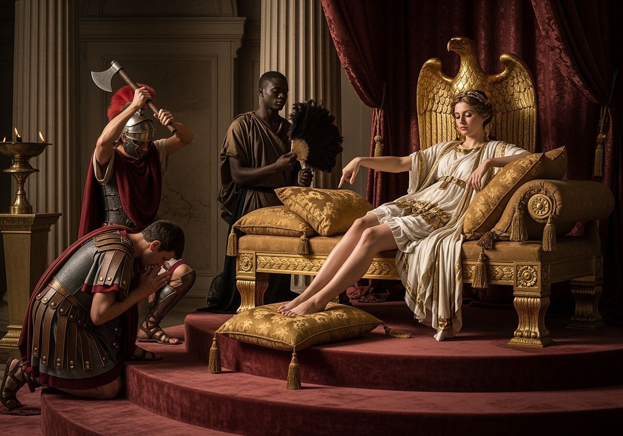 Roman Empress on Eagle Chaise Lounge, Photorealistic Style