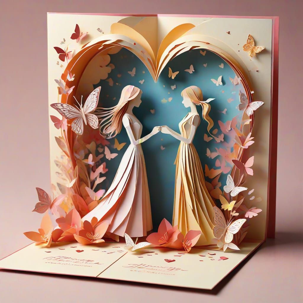 Whimsical Origami Valentine's Day Card with Kissing Couple
