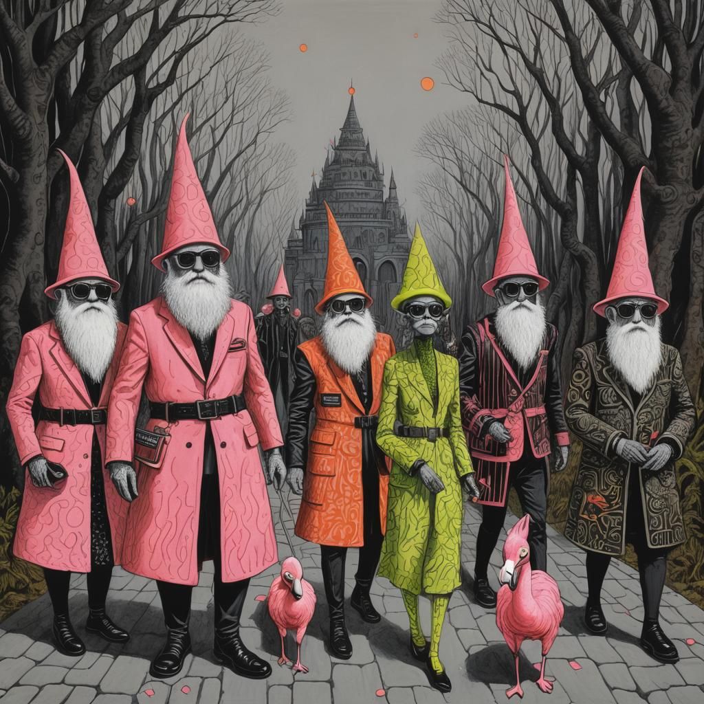 Gnomes Strutting Futuristic Fashion, Gorey-Style