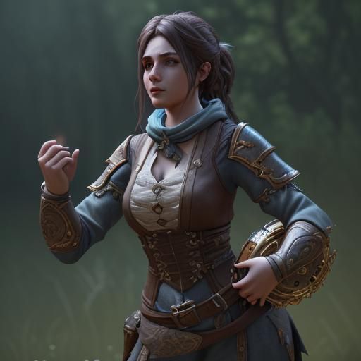 Epic Female Bard in 3D Game Style