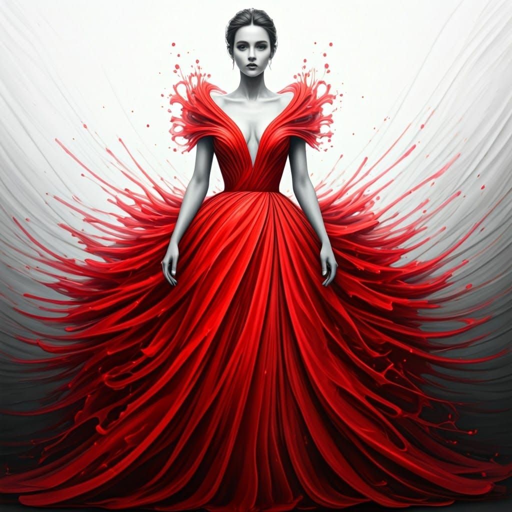 Woman in Red Ink Dress: Fantasy Concept Art