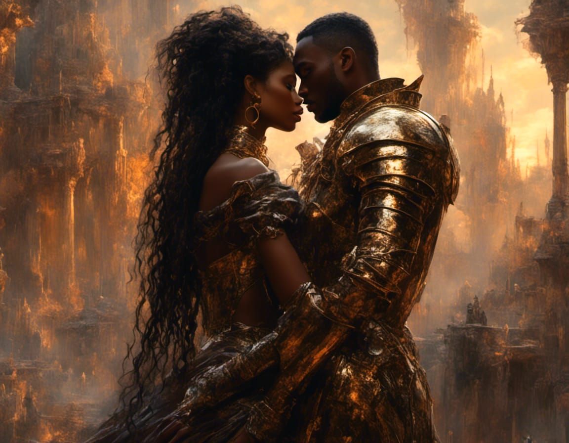 Black Queen and Knight Kiss in High Fantasy