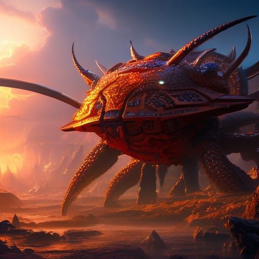 Jeweled Crab with Rubies and Gold, Digital Illustration