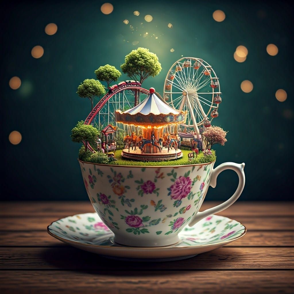 Miniature Theme Park in a Cup, Hyperdetailed Rendering