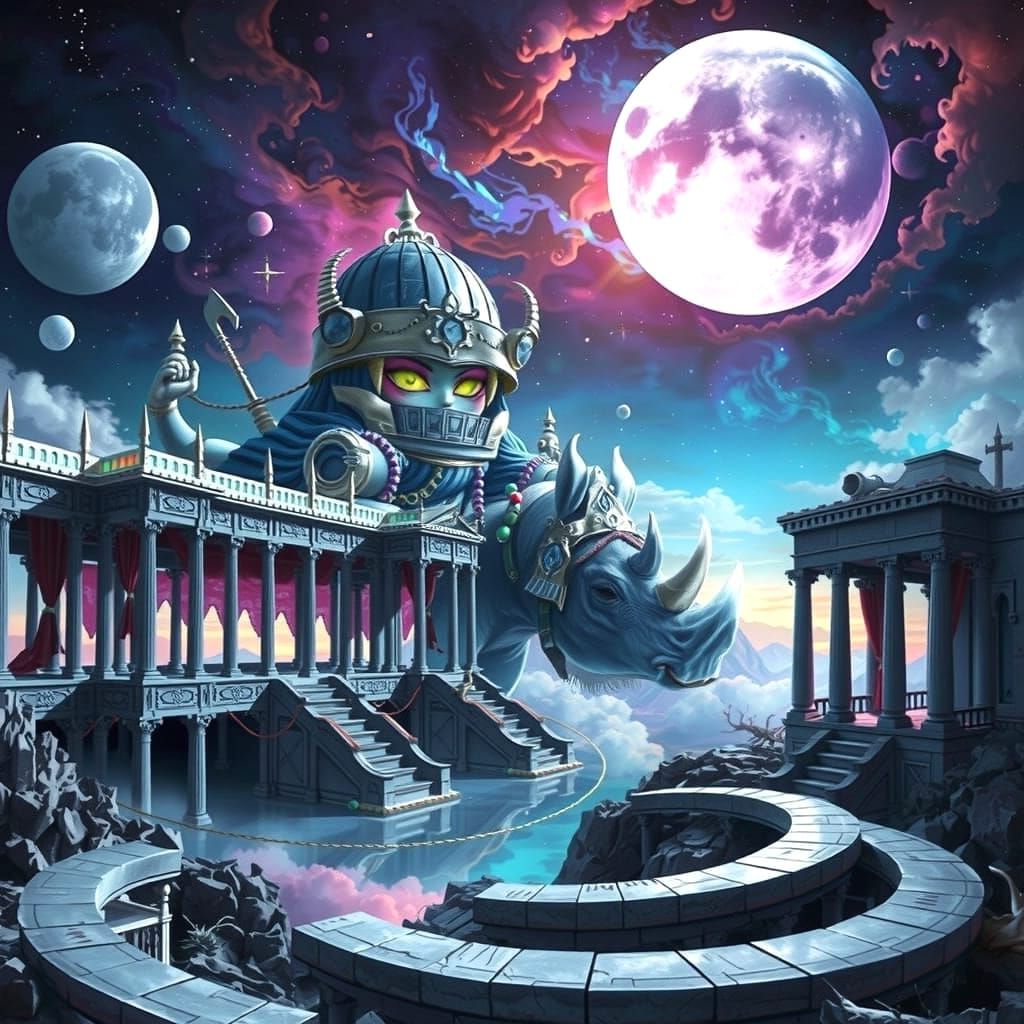 Feminine Warrioress in Vibrant Cosmic Jungle