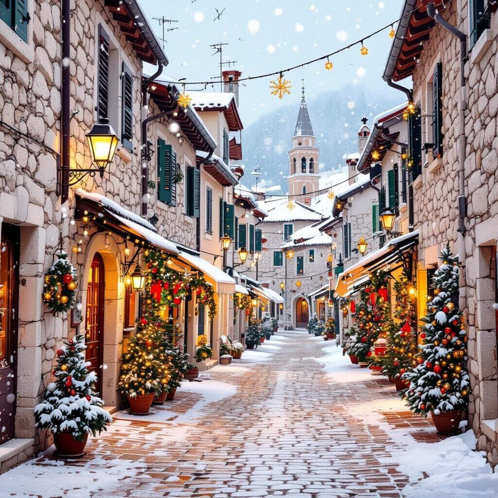 Christmas in Old Town Rovinj with Festive Lights