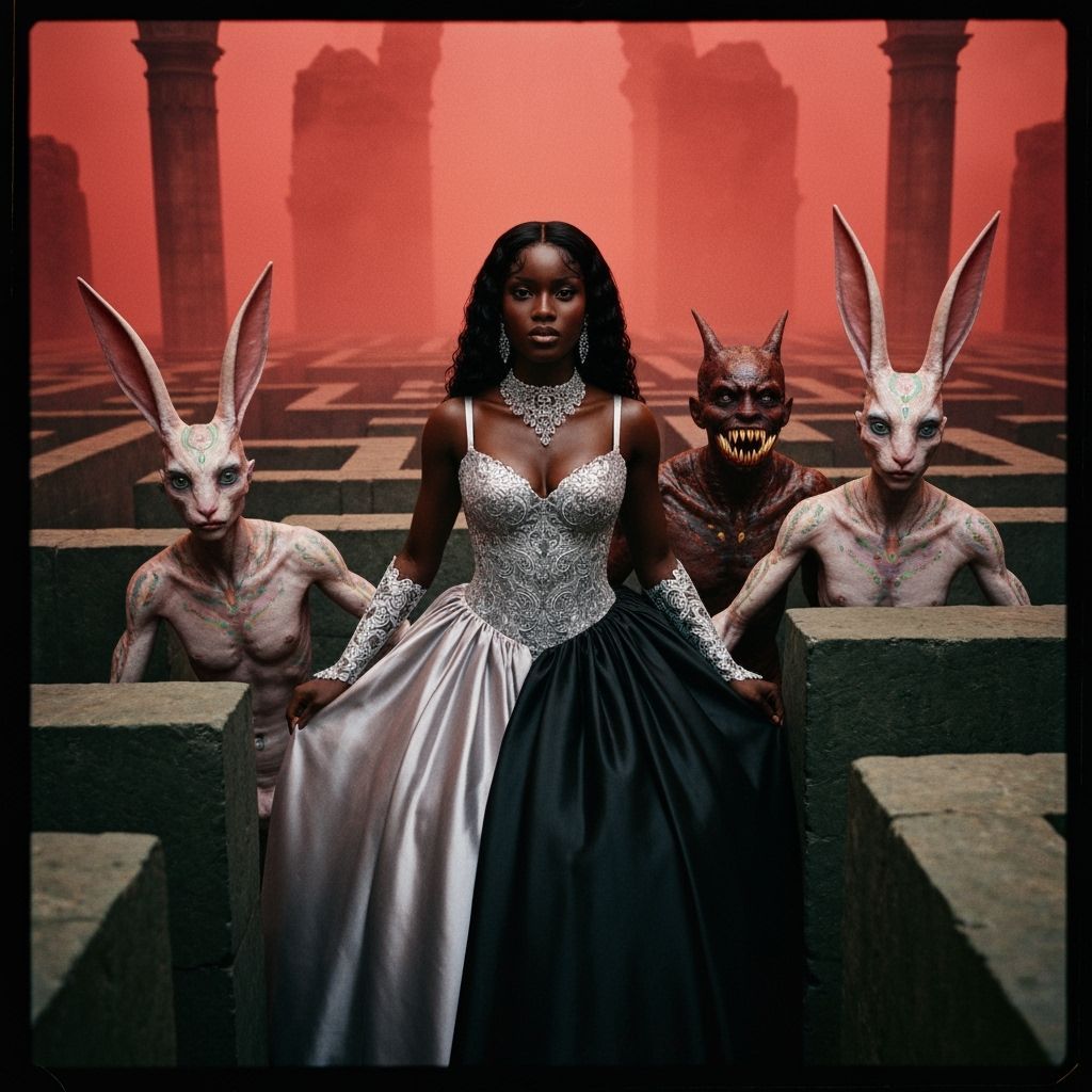 Woman in Gilded Maze with Rabbit Beings