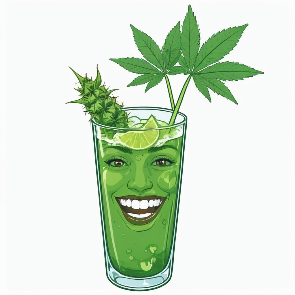 Cannabis Cocktail Cartoon Featuring Smiling Face