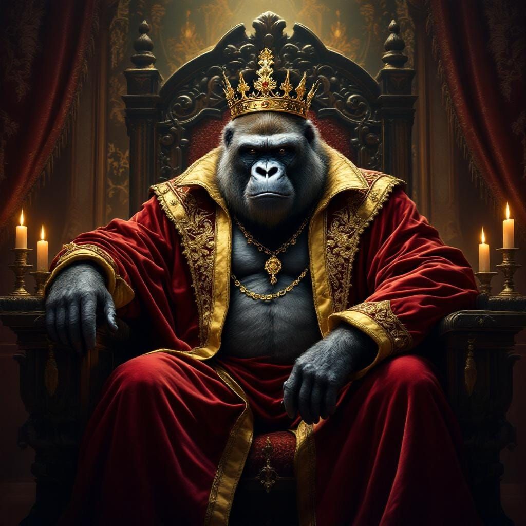 Regal Gorilla King on Throne, Art Nouveau Style