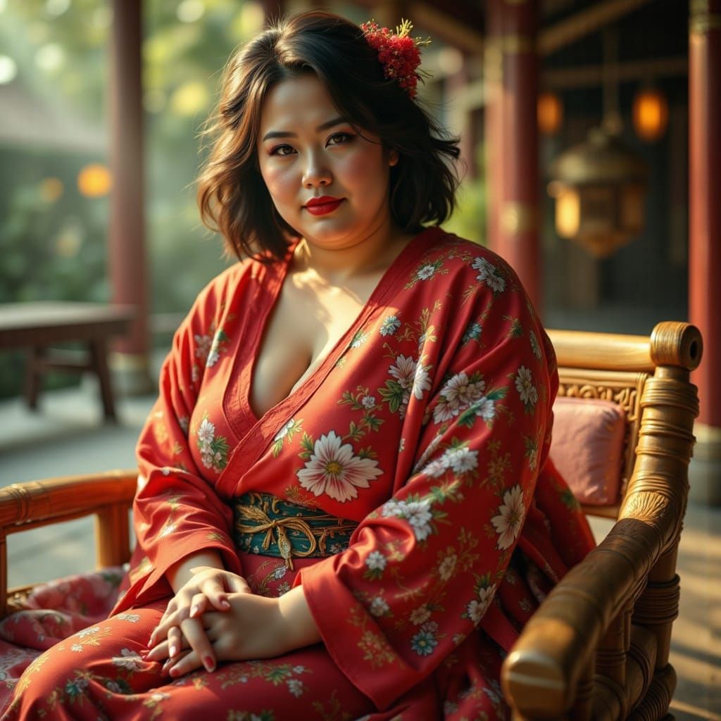 Elegant Oriental Woman in Traditional Kimono Amidst Whirlwin...