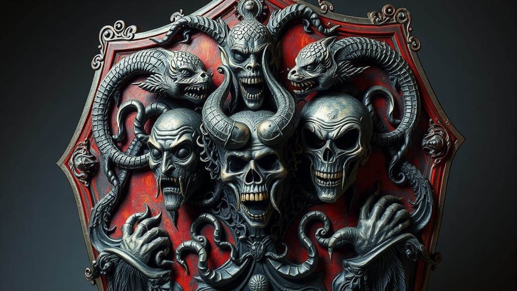 Dark Lord's Haunting Baroque Shield with Seven Deadly Sins
