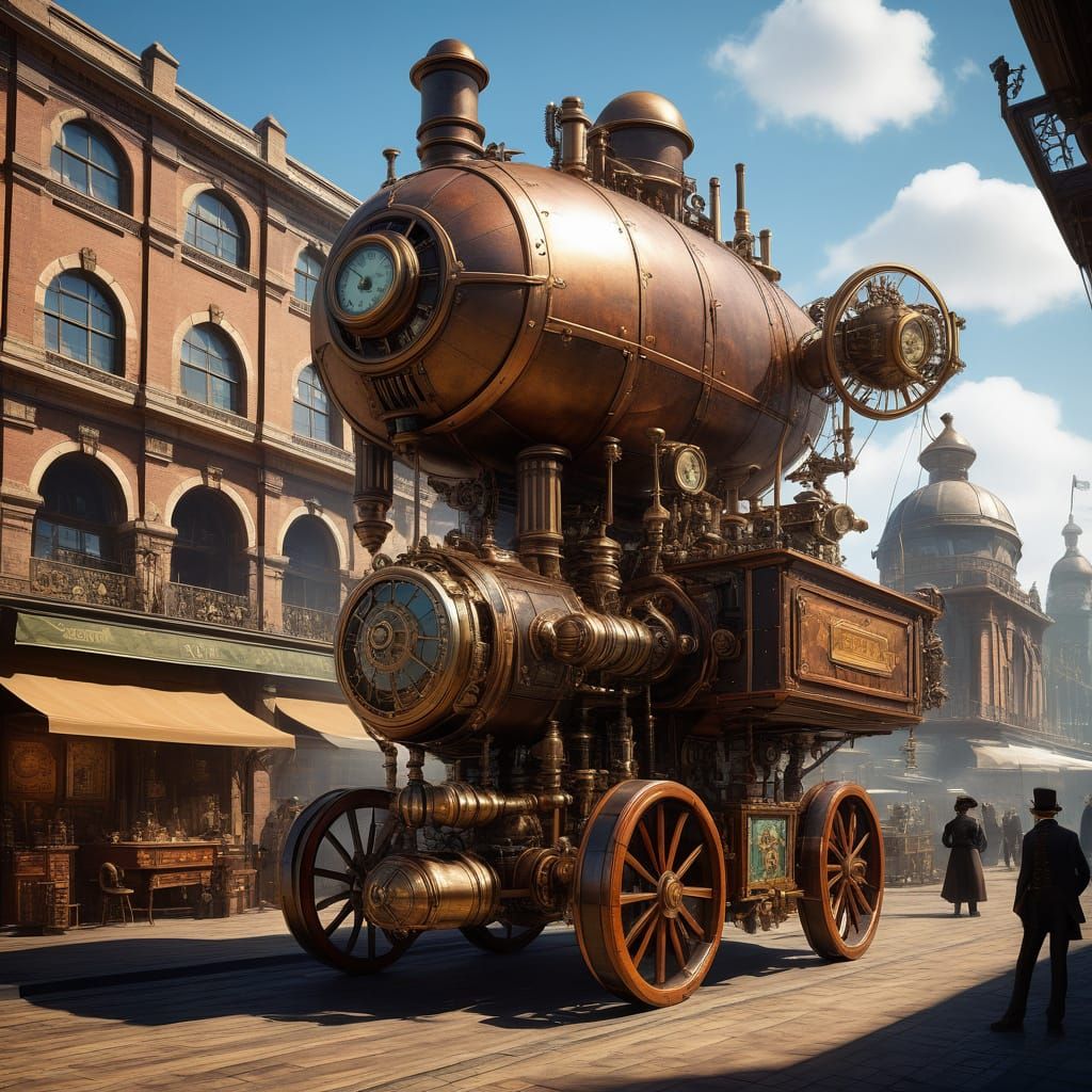 Steampunk Marketplace with Automatons and Airships
