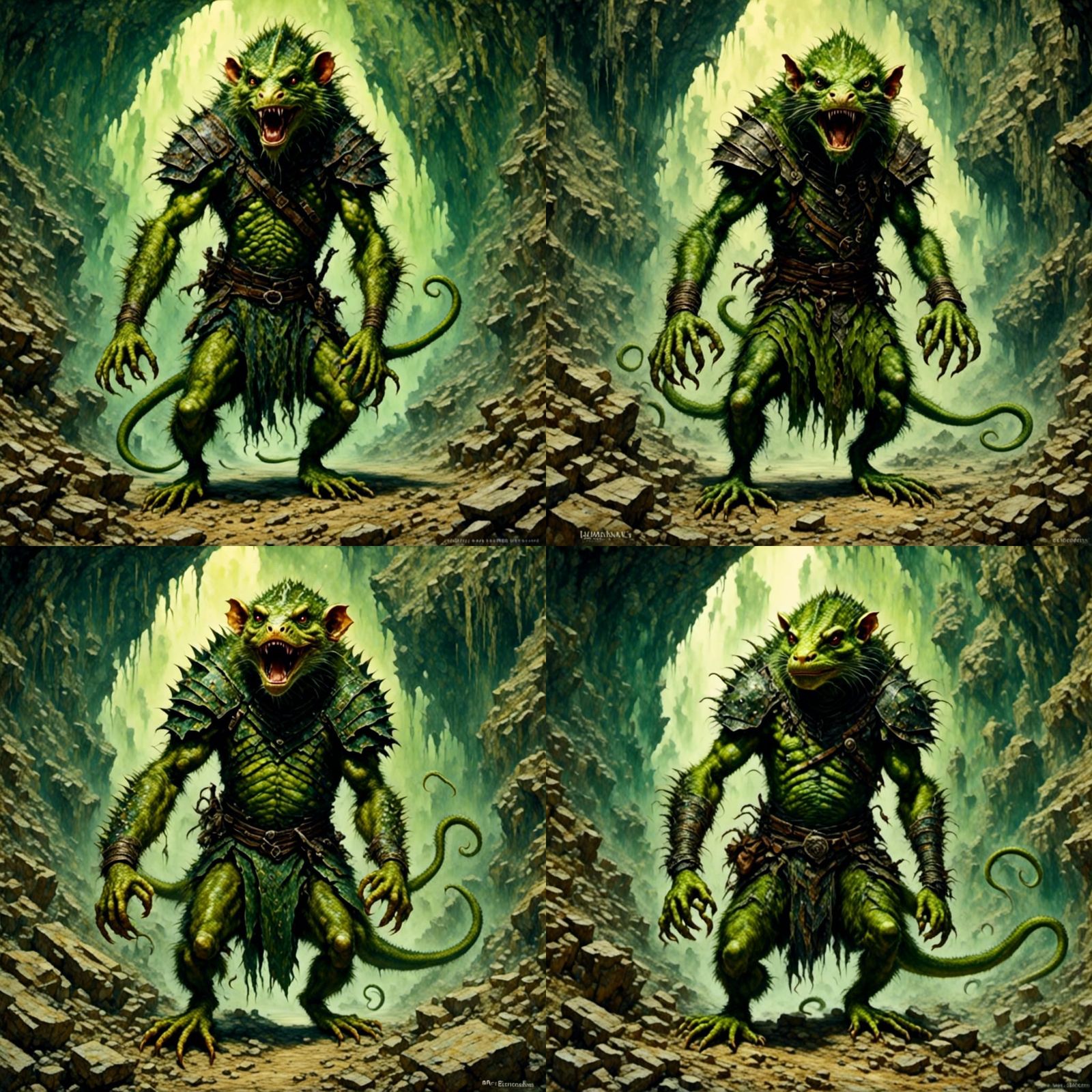 Angry Green Hybrid Creature in Toxic Cave