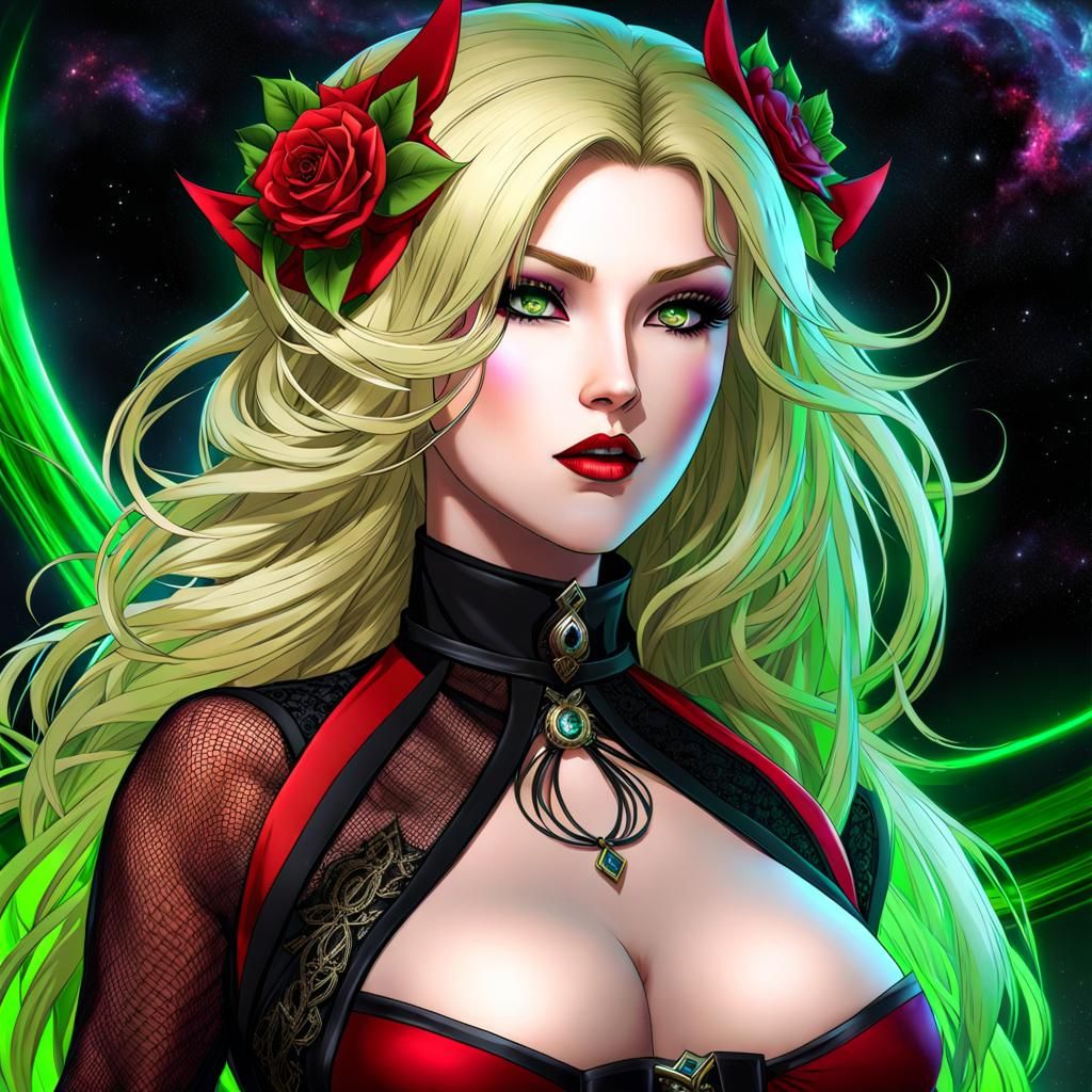 Anime Vampire Drifting Through Nebula in 16K