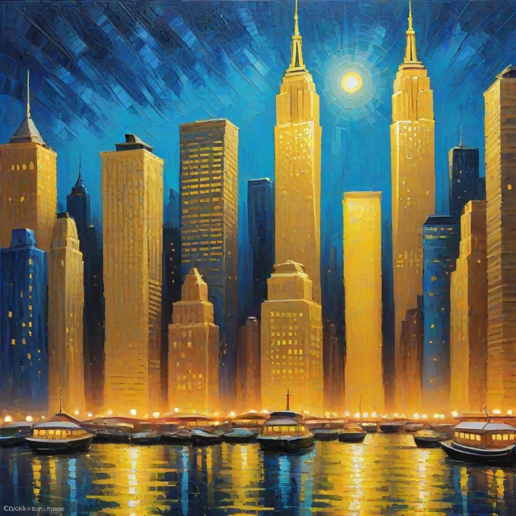 Midnight New York City: Expressionist Oil Painting