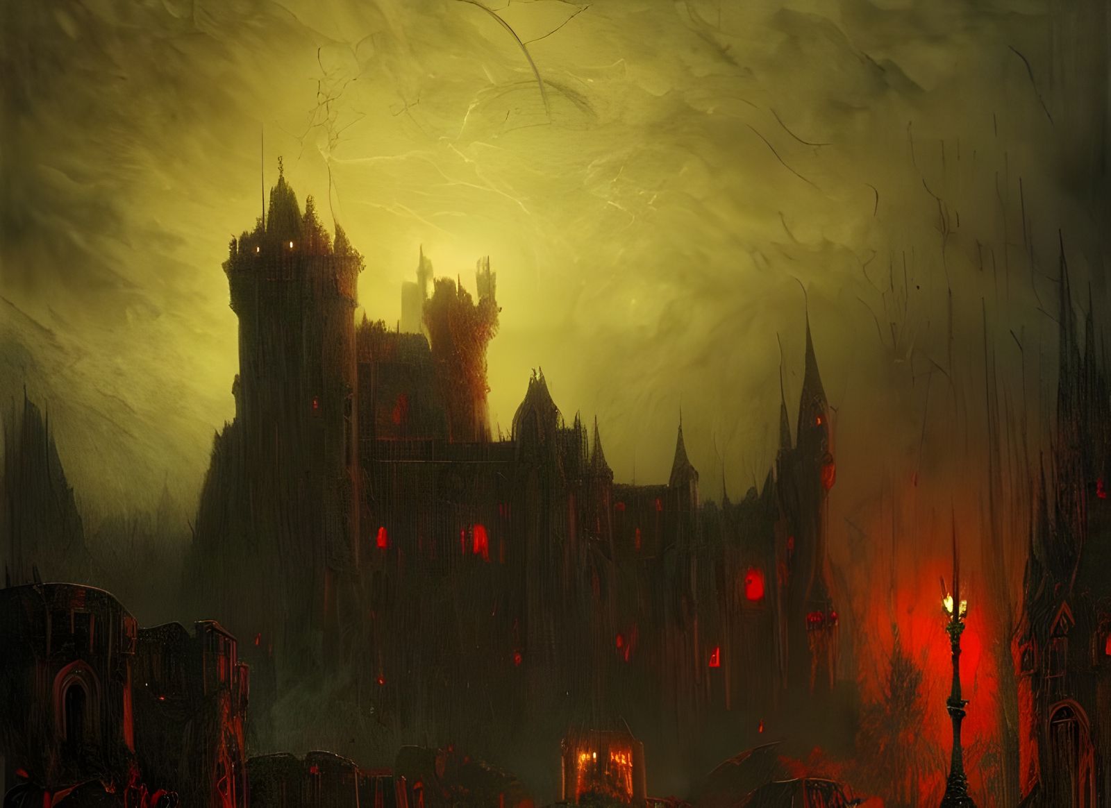Sinister Horror Castle in Dark Fantasy Landscape
