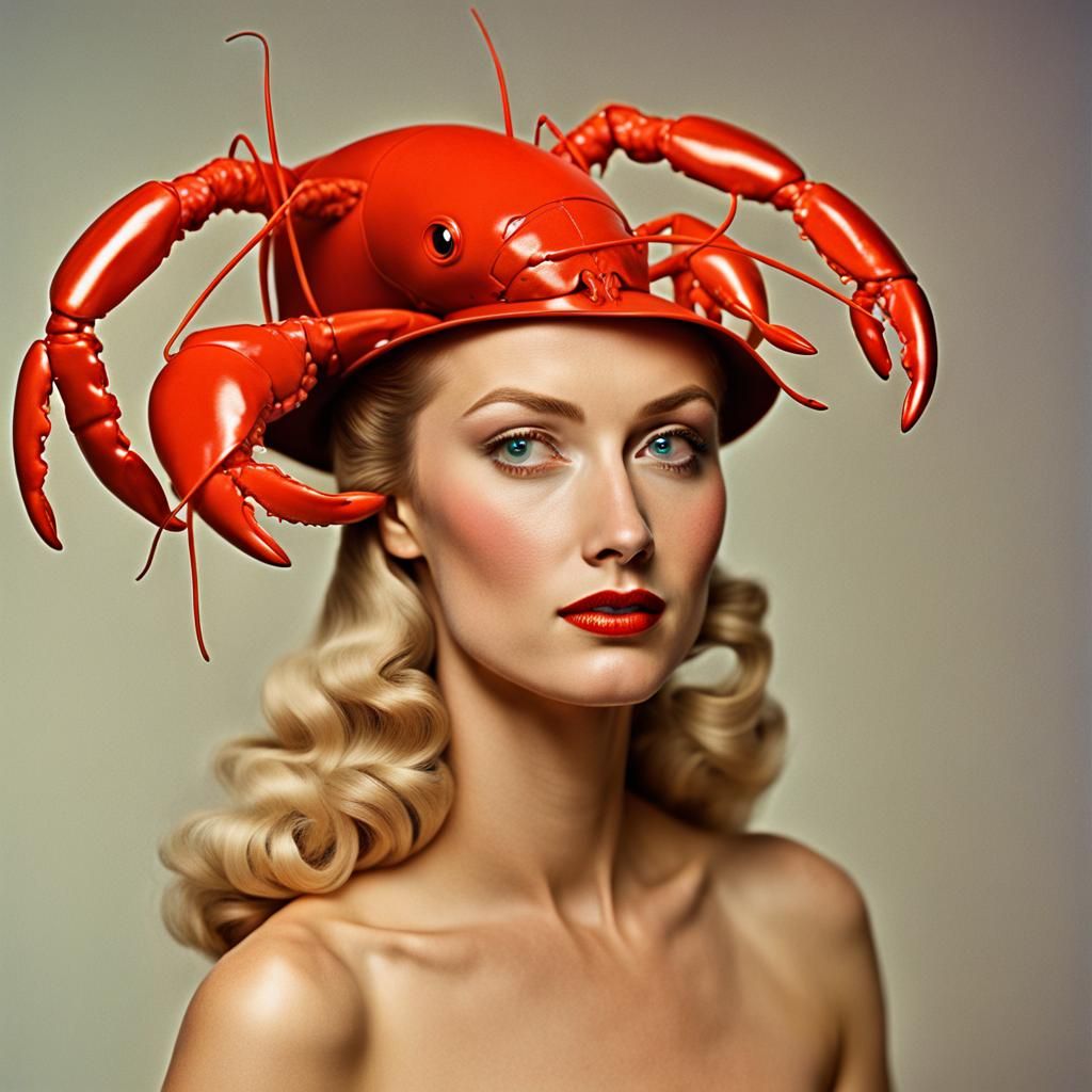 Surreal Melting Lobster Hat in Vintage Glamour Style
