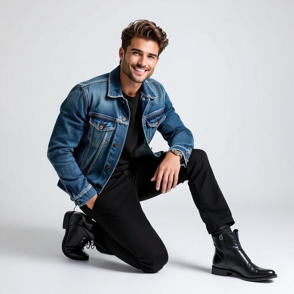 Stylish Young Man in Denim: High-Fashion Portrait