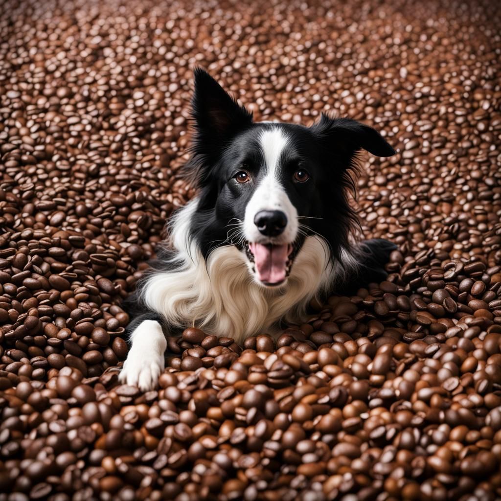 Border Collie Swimming in Coffee Bean Sea