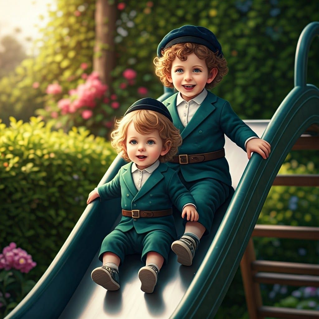 Brothers Playing on Slide: Anime-Inspired 3D Art