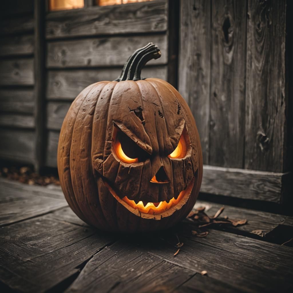 Menacing Halloween Pumpkin Portrait in Cinematic Style