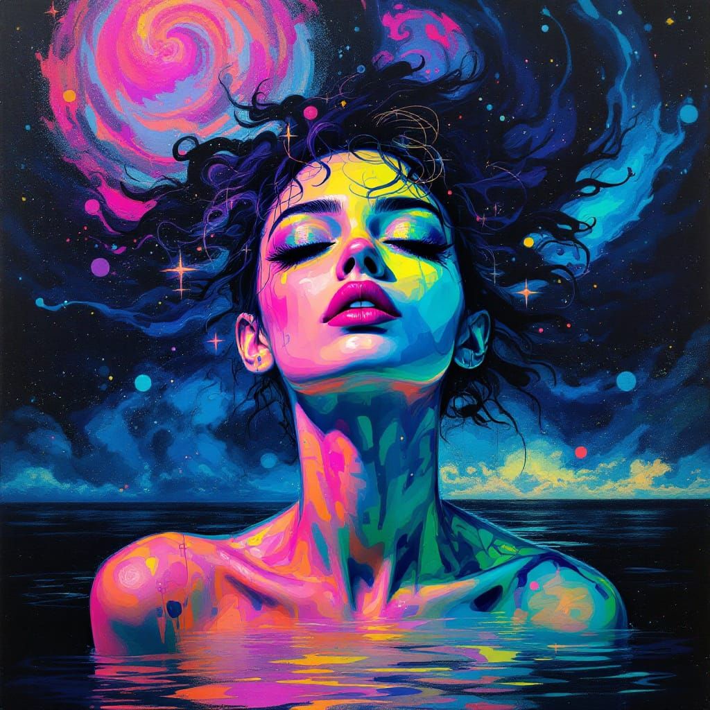 Surreal Holographic Presence in Blacklight Paint