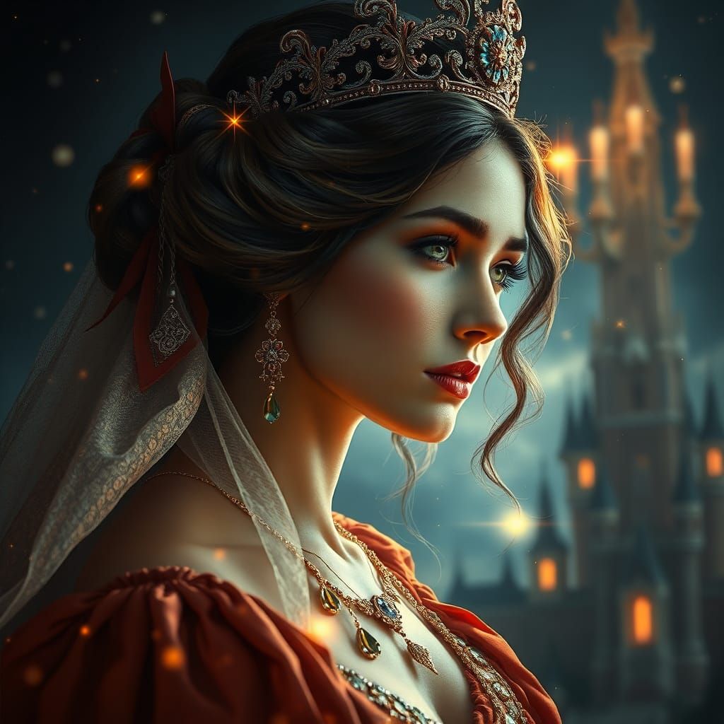 Queen on Balcony: Oil Painting Portrait in High Detail