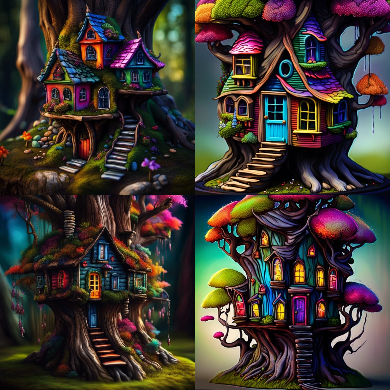 Photorealistic Fairy Treehouse in Spring Landscape