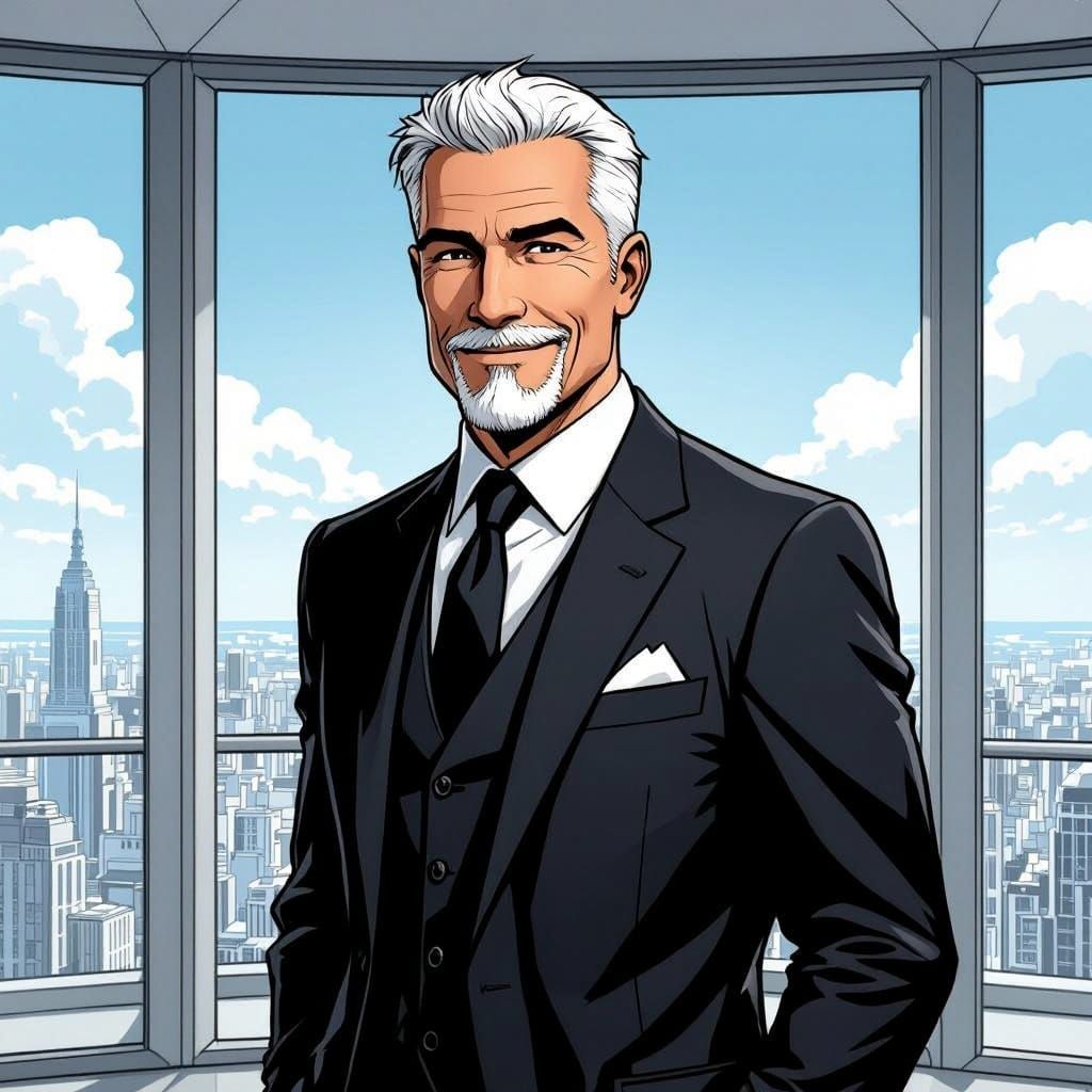 Wealthy Man Smirks in Luxurious Penthouse