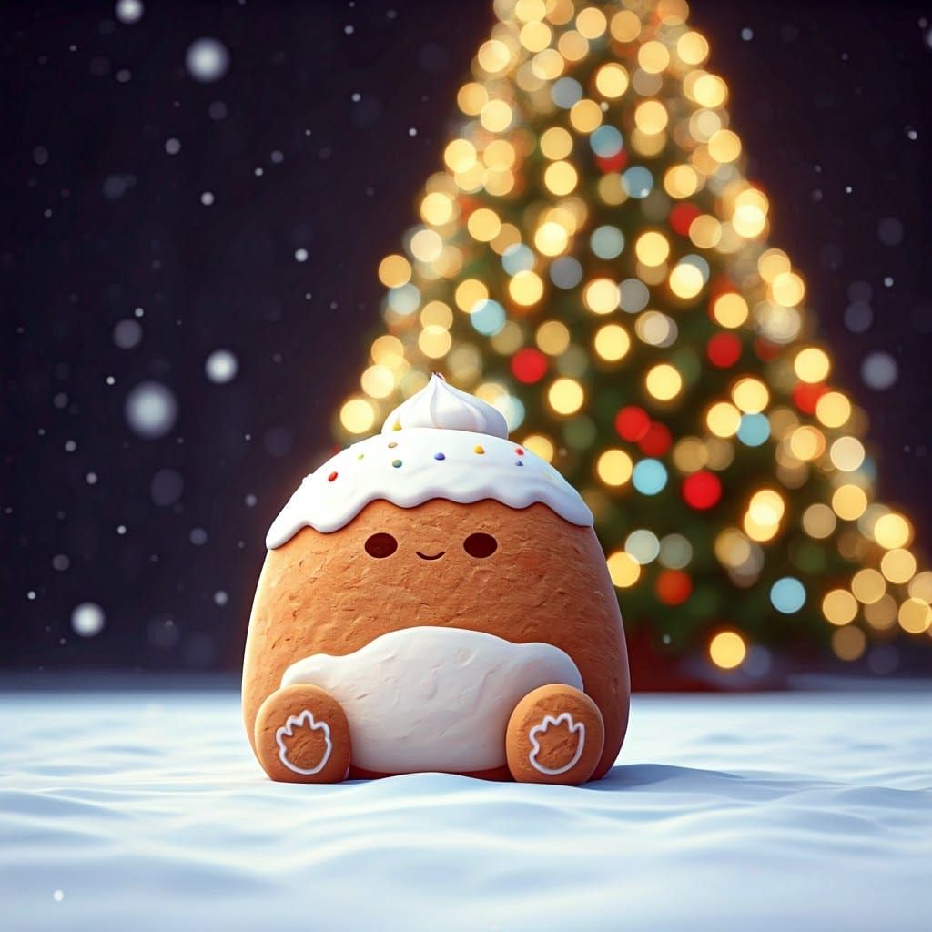 Surreal Gingerbread Squishmallow Amidst Christmas Whimsy