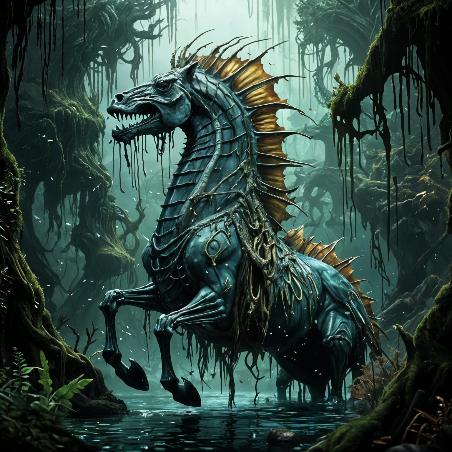 Celtic Kelpie Hybrid Creature in Dark Fantasy Style