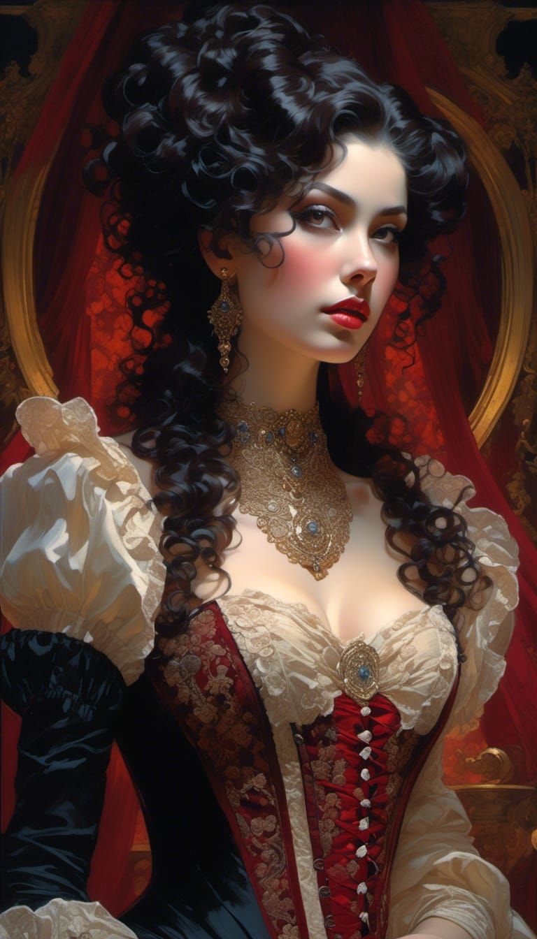 Rococo Lady in Velvet and Lace Portrait
