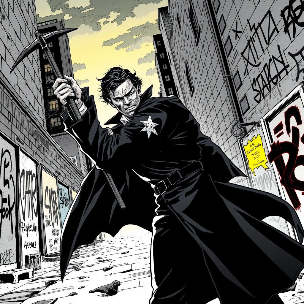 Vampire Hunter in Noir Comic Book Style